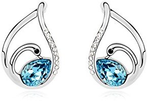 Miki&Co Silver Swarovski Elements Women's Crystal Swan Drop Teardrop Earrings, with a Gift Box
