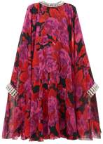 Thumbnail for your product : Richard Quinn Crystal Embellished Floral Print Cape Dress - Womens - Pink Multi