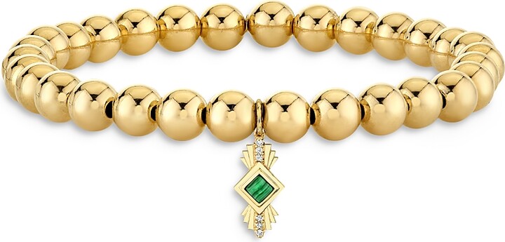 Sydney Evan Wicked x 14K Yellow Gold Diamond & Malachite Art Deco Charm Stretch Bracelet