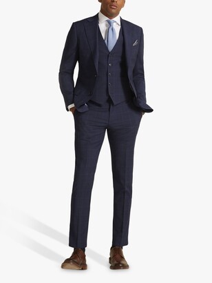 Moss 1851 Tailored Fit Check Supreme Stretch Suit Jacket, Blue