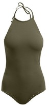 Thumbnail for your product : Marysia Swim Mott Scallop-edged Halterneck Swimsuit - Khaki Multi