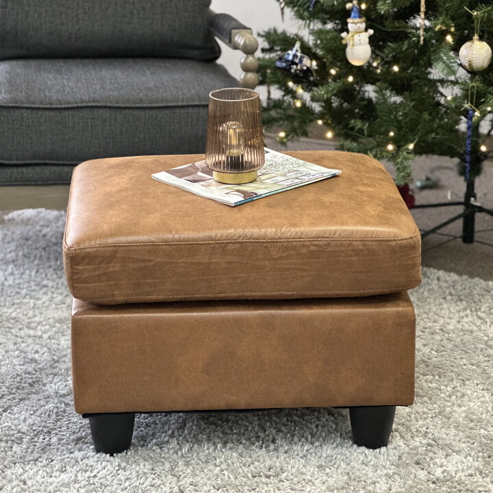 Aukfa Faux Leather Ottoman Bench, Upholstered Bench Cat House for Living Room/Entryway - Brown