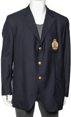 Polo Ralph Lauren Navy Blue Wool Logo Crest Embroidered Blazer 5XL -  ShopStyle