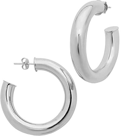 T&T Plain Black S.Steel THICK Rounded Hoop Earrings 7mm Wide EH02D 7x9 