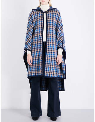 Stella McCartney Ladies Blue Hooded Oversized Check Wool-Blend Cape