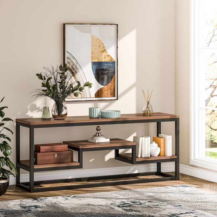 Tribesigns Tv Stand With Shelves Media, Tv Console Table With Bookshelves
