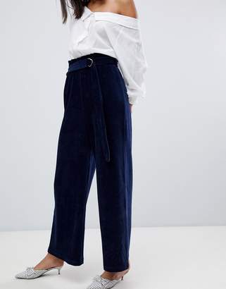 ASOS DESIGN belted wide leg PANTS in cord