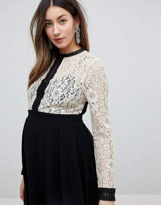 Little Mistress Maternity All Over Lace Top Dress With Prom Skater Skirt