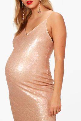 boohoo Womens Maternity Casey V Neck Sequin Midi Dress