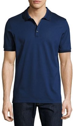Ferragamo Cotton Piqué 3-Button Polo Shirt with Gancini Detail on Collar, Ultra Blue