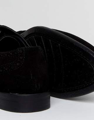 ASOS Design Derby Brogue Shoes In Black Suede