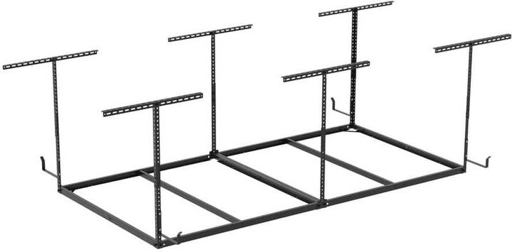 OHK Frame-Only Series 48 in. W x 96 in. D x 22-40 in. H Black Ceiling Mounted Overhead Garage Storage Rack with Hooks