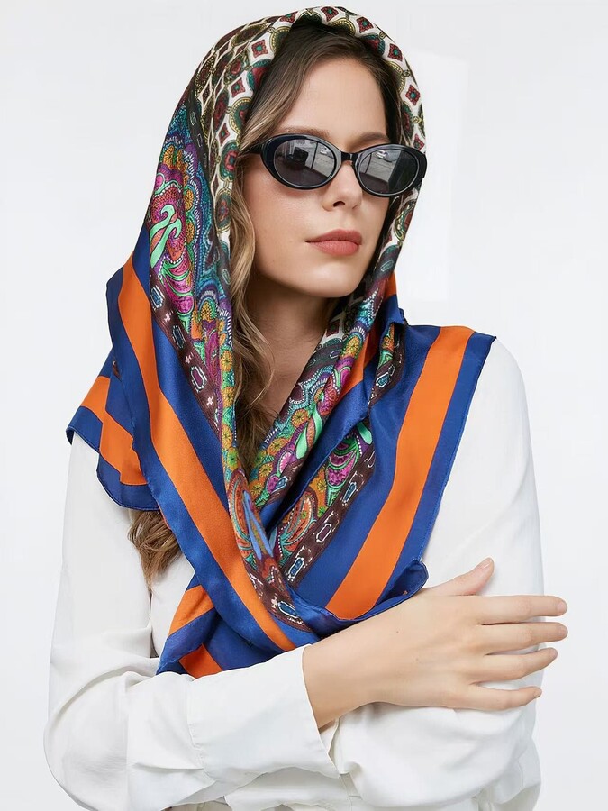 SILKSILKY Pure Silk Bohemian Square Scarf
