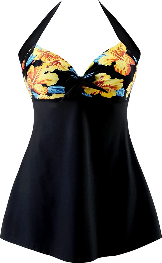 Sixyotie Women's Plus Size Swimsuit One Piece Swim Dress with Skirt ...