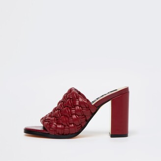 River Island Womens Red woven block heeled mules