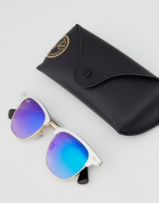 Ray-Ban Clubmaster Sunglasses with Ombre Blue Lens and Silver Frame