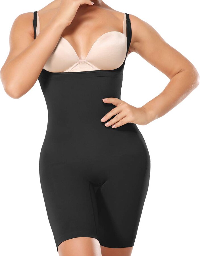 Bodysuit for Women Tummy Control Shapewear Shorts Mid-Thigh Seamless Zipper  Waist Cincher Full Body Shaper