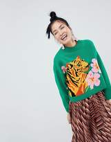 Thumbnail for your product : ASOS Design Tiger Jumper With Tropical Flower