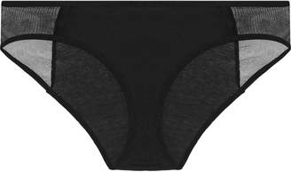 Skin Mesh-trimmed Stretch Cotton-jersey Mid-rise Briefs