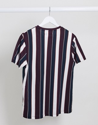 Burton Menswear t-shirt with wide stripe in burgundy & navy