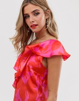 Thumbnail for your product : Twisted Wunder asymmetric satin drop hem ruffle dress in pink and red