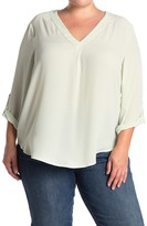 Thumbnail for your product : Lush V-Neck Roll Tab Sleeve Woven Top