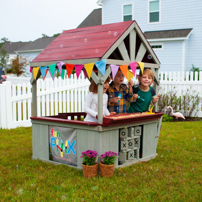 Funphix Outdoor Wooden Playhouse with Sandbox & Tic Tac Toe
