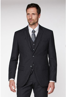 Jeff Banks Tonal Grid Texture Soho Suit Jacket - Charcoal