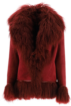 Saks Potts BON SHEARLING COAT WITH FUR 1 Red,Purple Leather,Fur