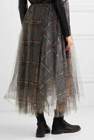 Thumbnail for your product : Brunello Cucinelli Checked Tulle Midi Skirt - Gray