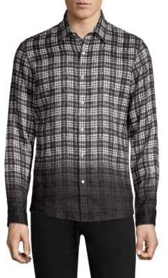 Michael Kors Men's Slim-Fit Madras Dip Dye Check-Print Woven Shirt - Black - Size Large