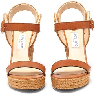 Jimmy Choo Delphi Espadrille-sole Leather Wedge Sandals - Tan