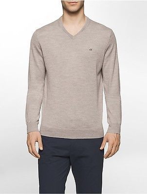 Calvin Klein Mens Solid Merino V-Neck Sweater