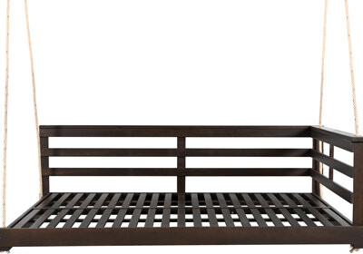 Outdoor Wood Hanging Swing Bed, Four Hemp Ropes, 350Lbs Weight Limit, Open For Garden And Patio Bed Outdoor, 96-Inch Capacity, Design Backyard