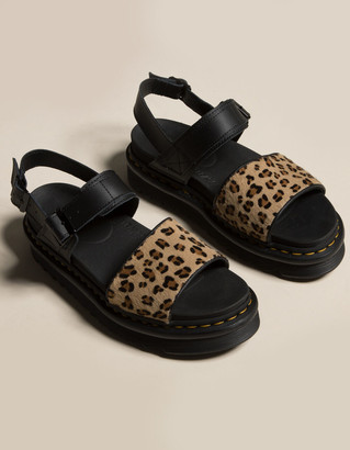 Womens Dr. Martens Sandals | Voss Animal Print Leather Strap Sandals Black+Medium Leopard Hair 