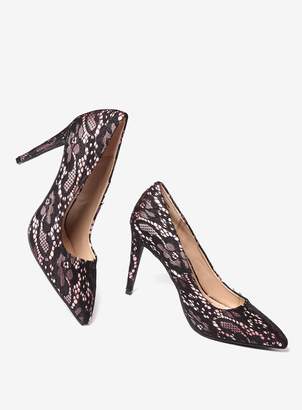 Wide Fit Black Lace 'Emily' Pointed Court Shoes