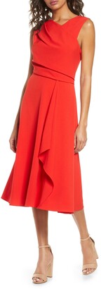 Donna Ricco Asymmetrical Sleeveless Crepe Midi Dress