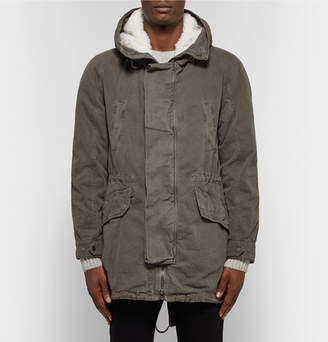 Yves Salomon Shearling-Trimmed Cotton Hooded Parka with Detachable Down Lining - Men - Army green