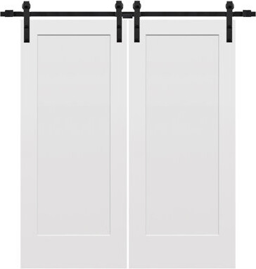 MMI DOOR Paneled Manufactured Wood Primed Molded Interior Barn Door with Installation Hardware Kit