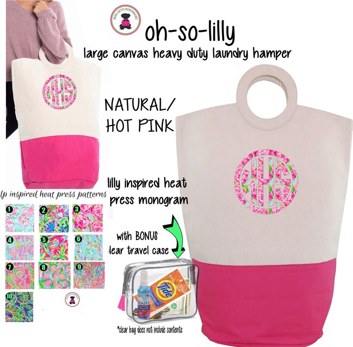 Etsy Lilly Inspired Personalized Laundry Hamper/Tote-Natural/Hot Pink-Free Ship/For Her/Grad Gift/Laundry Hamper/College Hamper/Laundry Tote/Teen