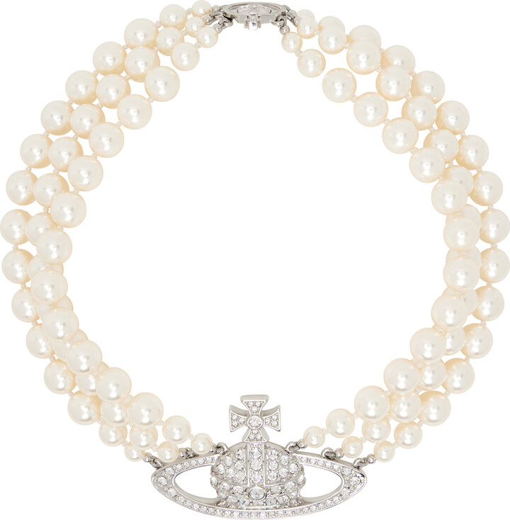 Vivienne Westwood White Three Row Bas Relief Choker - ShopStyle Necklaces