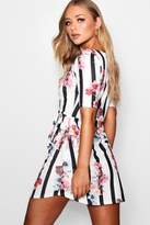 Thumbnail for your product : boohoo Floral Stripe Wrap Tie Detail Dress