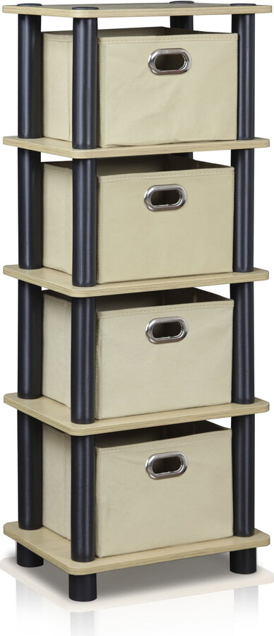 Furinno Turn-N-Tube 4-Bins System Rack, Oak