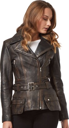 Smart Range 'Feminine' Ladies Black Rub Off Washed Biker Style Designer  Real Leather Jacket (18) - ShopStyle