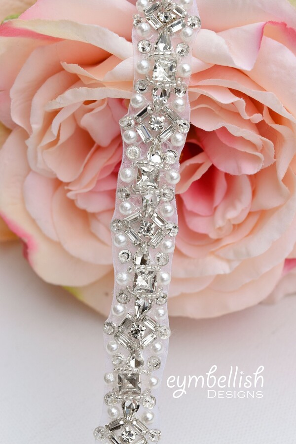Etsy Full Length Crystal Rhinestone Bridal Belt With Clasp, Thin Pearl Belt - Eymbellish Designs B128