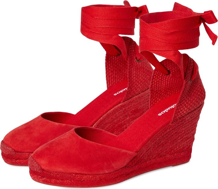 Soludos Womens Leather Marseille Wedge Flamenco Red 8.5 B - Medium