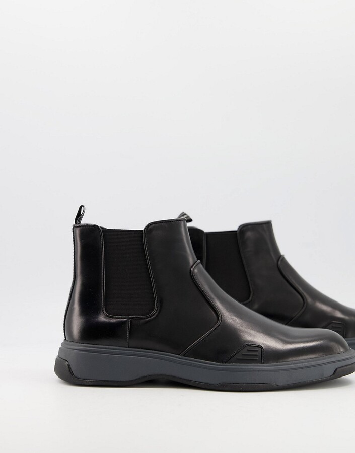 Calvin Klein Pancho chunky chelsea boots in black leather - ShopStyle