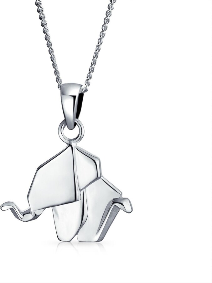 Bling Jewelry 3D Geometric Origami Jewelry Animals Elephant Pendant Necklace .925 Sterling Silver