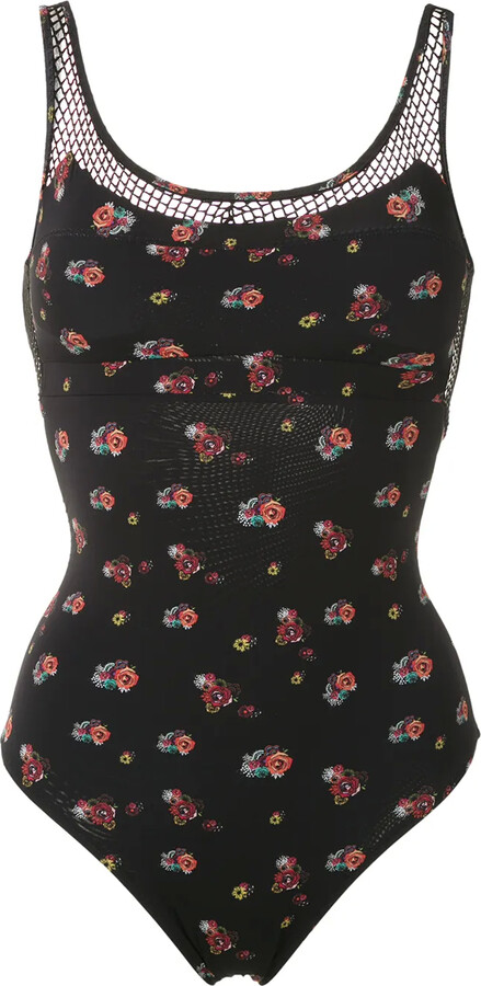 AMIR SLAMA Floral Mesh Panels Swimsuit