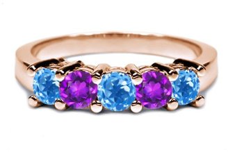 Gem Stone King 0.90 Ct Round Swiss Blue Topaz Purple Amethyst 14K Rose Gold Wedding Band Ring